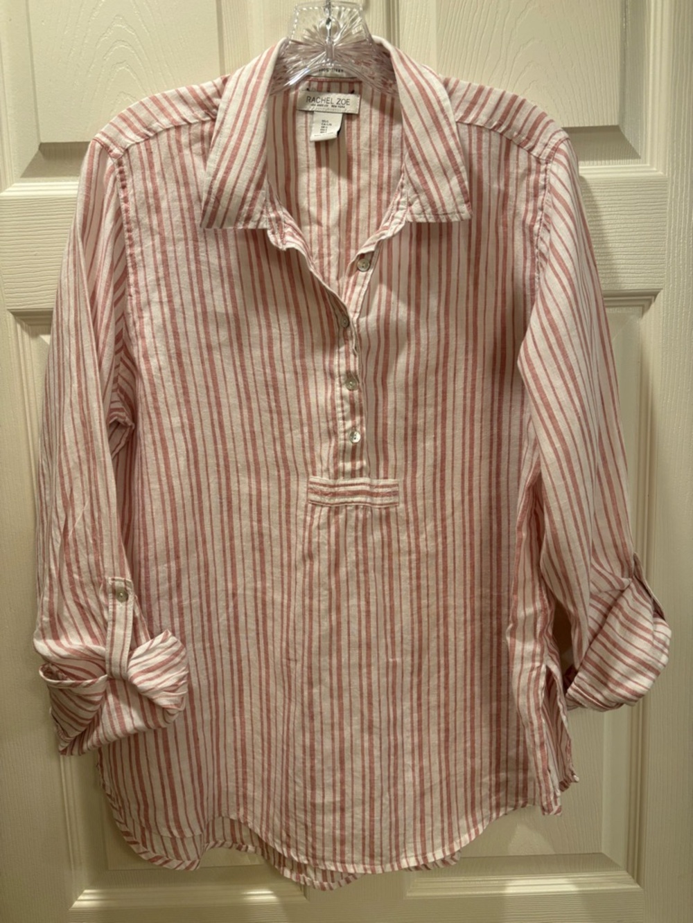 Rachel Zoe Soft Red and White Striped Popover Shirt